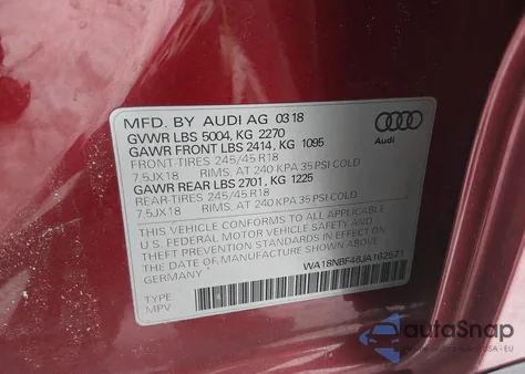 2018 Audi A4 Allroad 2.0T Premium/2.0T Tech Premium z USA, uszkodzony, nr VIN WA18NBF46JA162571